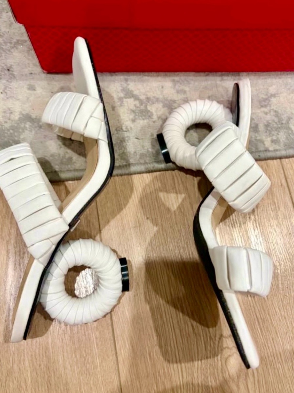 Denmark White Quilted Sculptural Loop Heel Sandals Size 8